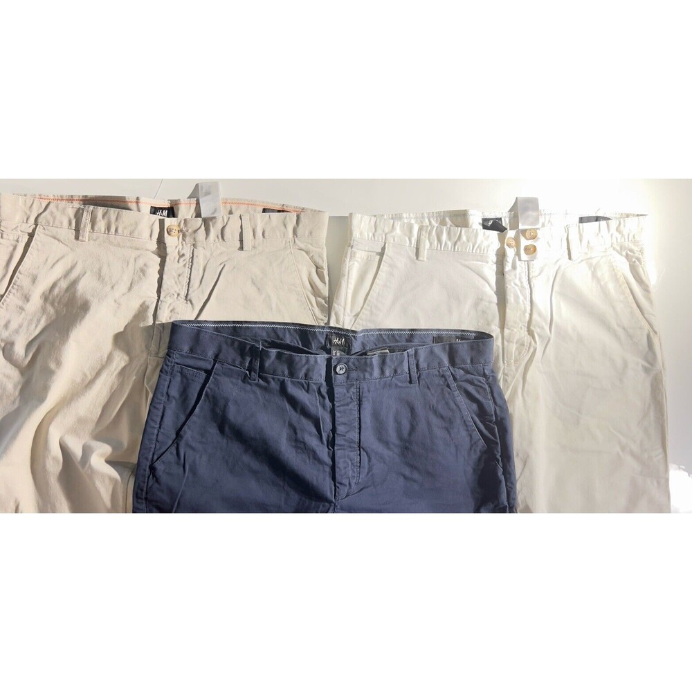 Lot Of 3 Pairs Of H&M Pants Size 38R X 32 White Tan And Dark Blue All In EUC